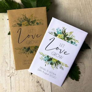 Set of 20 Personalised 'Let Love' foliage greenery wedding favour seed packets, wildflower seed guest gift