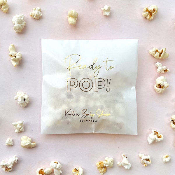 Baby Shower Ready to 'POP' Popcorn Treat Bags, Popcorn Favour, Baby Shower Gift, Baby Party, Gender Reveal Party