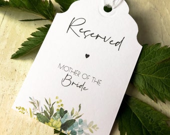Personalised Foliage Greenery Style Reserved Tag for Wedding Guests