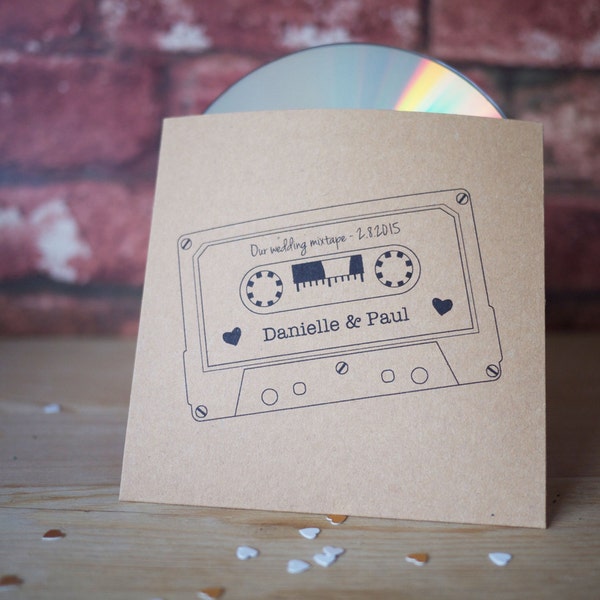 10x personalised mixtape style CD cover / sleeve wedding favour for music lovers or music theme