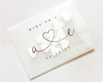 Foiled 'Mint to Be' Initial Heart Wedding Favour Packets, Personalised Wedding Favour, Wedding Guest Gift, Mint Favour