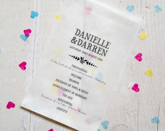 10 x 'Order of Service' style personalised confetti bags for wedding, party, favours - FREE Postage