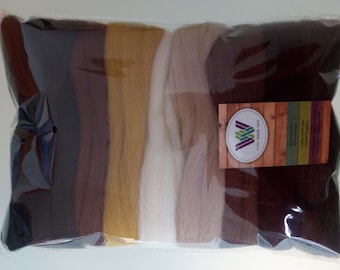 Brown set* Pure Wool Tops Dry /& Wet Felting 6 Shades Natural White Brown 60 g