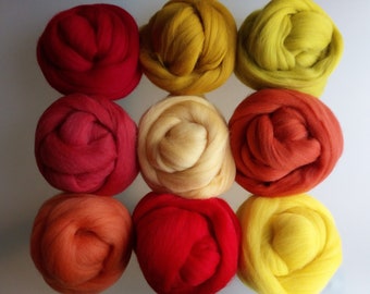 Orange Green Yellow 30 g Harvest set* Pure Merino Wool Tops Roving for Felting