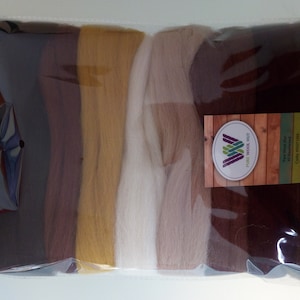 Brown sets Pure Merino Wool for Needle and Wet Felting: brown shades natural brown and natural white, packs of 30, 60 or 90 g 90 g