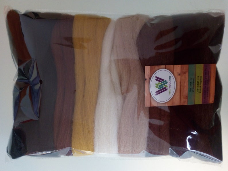 Brown sets Pure Merino Wool for Needle and Wet Felting: brown shades natural brown and natural white, packs of 30, 60 or 90 g 90 g