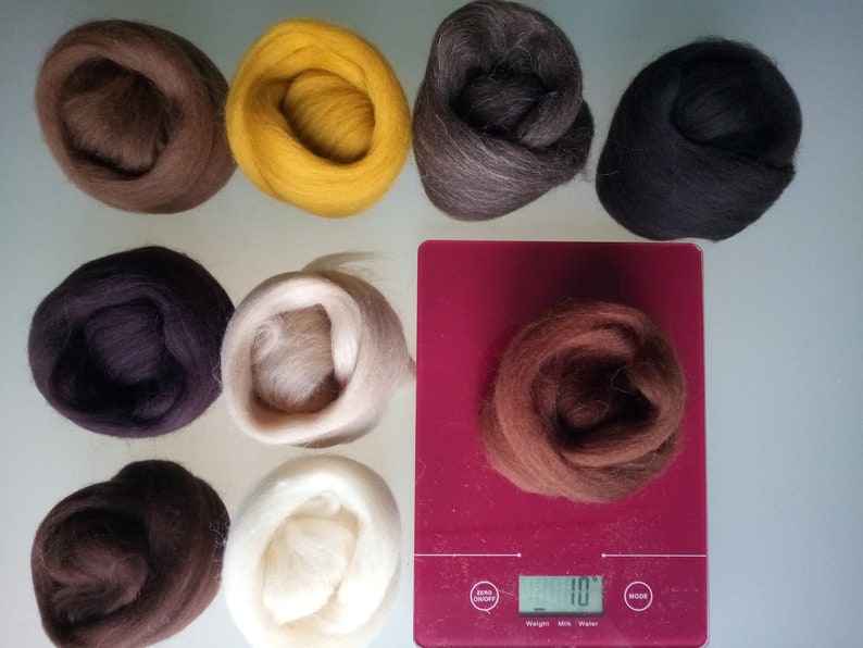 Brown sets Pure Merino Wool for Needle and Wet Felting: brown shades natural brown and natural white, packs of 30, 60 or 90 g image 6