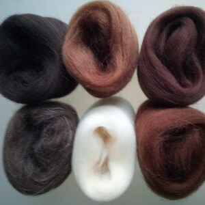 Brown sets Pure Merino Wool for Needle and Wet Felting: brown shades natural brown and natural white, packs of 30, 60 or 90 g image 10