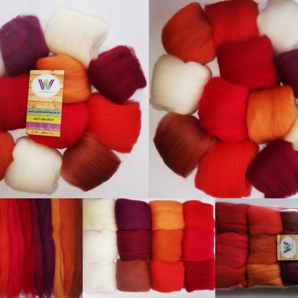 Set Q* Pure Merino Wool Tops for Needle and Wet Felting packs of 12 colours, 60 g