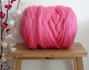 Rose Pink* 100% Merino Wool Roving Tops, Wet Needle Felting, Spinning, Weaving, Giant Chunky Yarn, Big Arm Knitting: 50g - 4kg