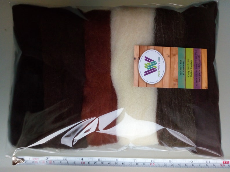 Brown sets Pure Merino Wool for Needle and Wet Felting: brown shades natural brown and natural white, packs of 30, 60 or 90 g 60 g