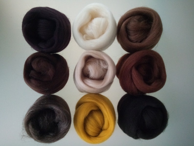 Brown sets Pure Merino Wool for Needle and Wet Felting: brown shades natural brown and natural white, packs of 30, 60 or 90 g image 5