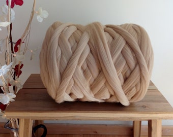 Beige* 100% Merino Wool Roving Tops, Wet Needle Felting, Spinning, Weaving, Giant Chunky Yarn, Big Arm Knitting: 50g - 4kg