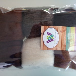 Brown sets Pure Merino Wool for Needle and Wet Felting: brown shades natural brown and natural white, packs of 30, 60 or 90 g 30 g
