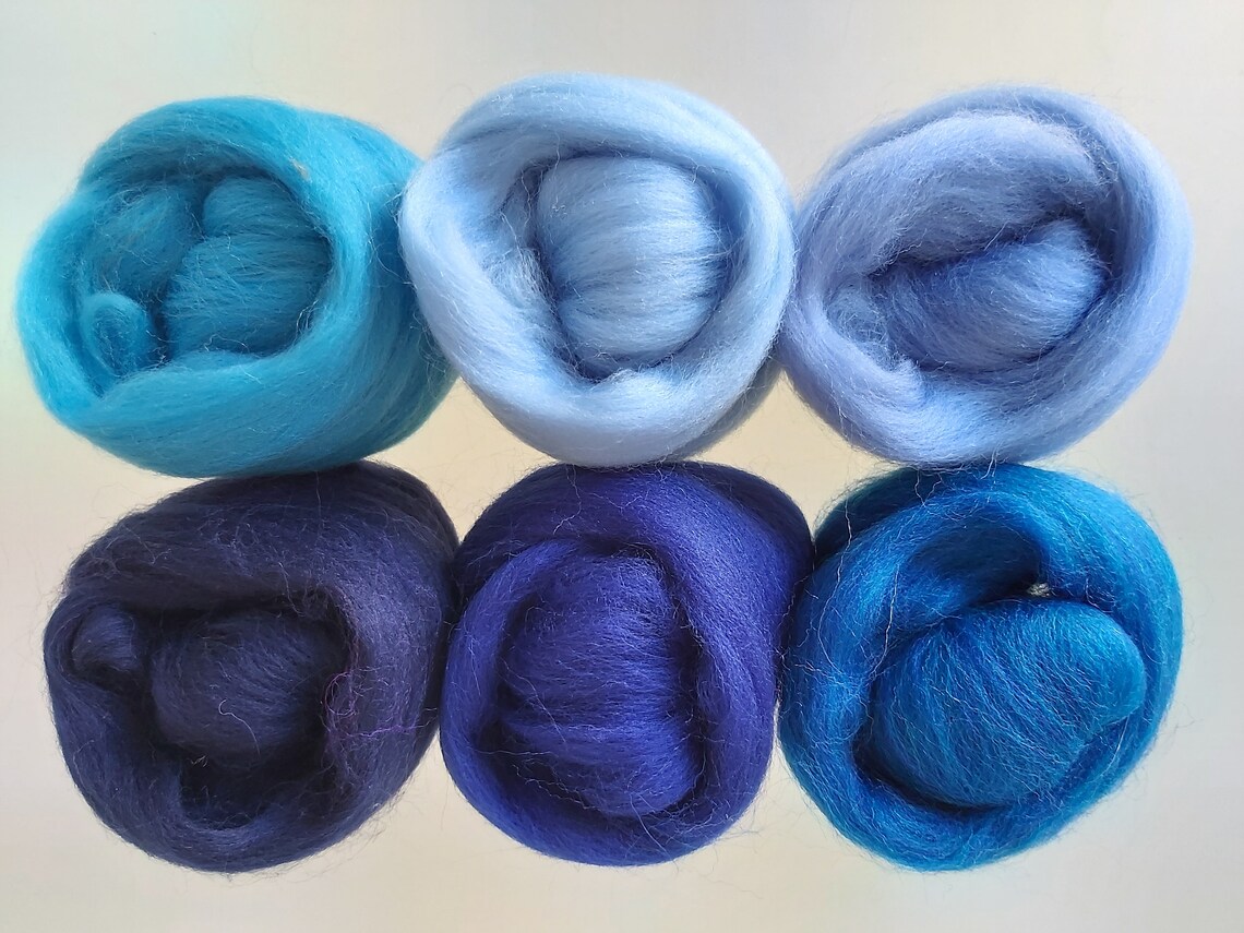 Blue sets Pure Merino Wool for Needle and Wet Felting packs Etsy