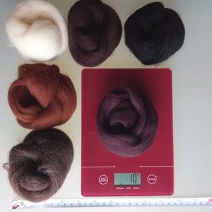 Brown sets Pure Merino Wool for Needle and Wet Felting: brown shades natural brown and natural white, packs of 30, 60 or 90 g image 8