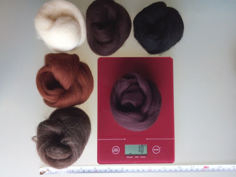 Brown sets Pure Merino Wool for Needle and Wet Felting: brown shades natural brown and natural white, packs of 30, 60 or 90 g image 8