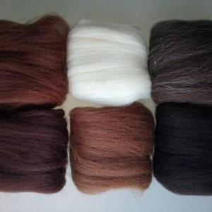 Brown sets Pure Merino Wool for Needle and Wet Felting: brown shades natural brown and natural white, packs of 30, 60 or 90 g image 9