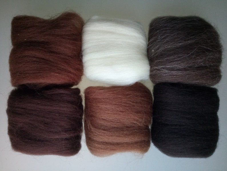 Brown sets Pure Merino Wool for Needle and Wet Felting: brown shades natural brown and natural white, packs of 30, 60 or 90 g image 9