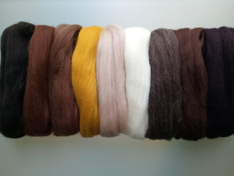Brown sets Pure Merino Wool for Needle and Wet Felting: brown shades natural brown and natural white, packs of 30, 60 or 90 g image 4