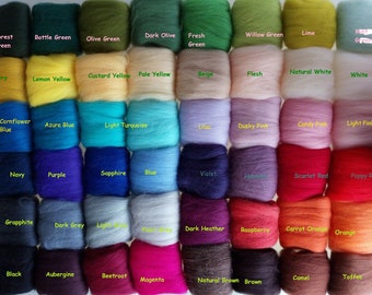 100% Pure Merino Wool Tops Roving for Needle and Wet Felting, Mix and Match colour & weight, Pick and Mix from 60+ colours