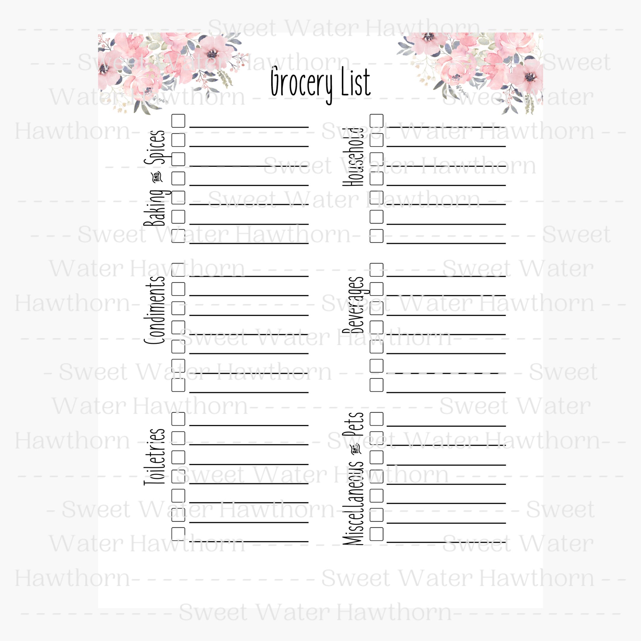 Pink Floral Grocery List and Meal Planner (digital Download) - Etsy