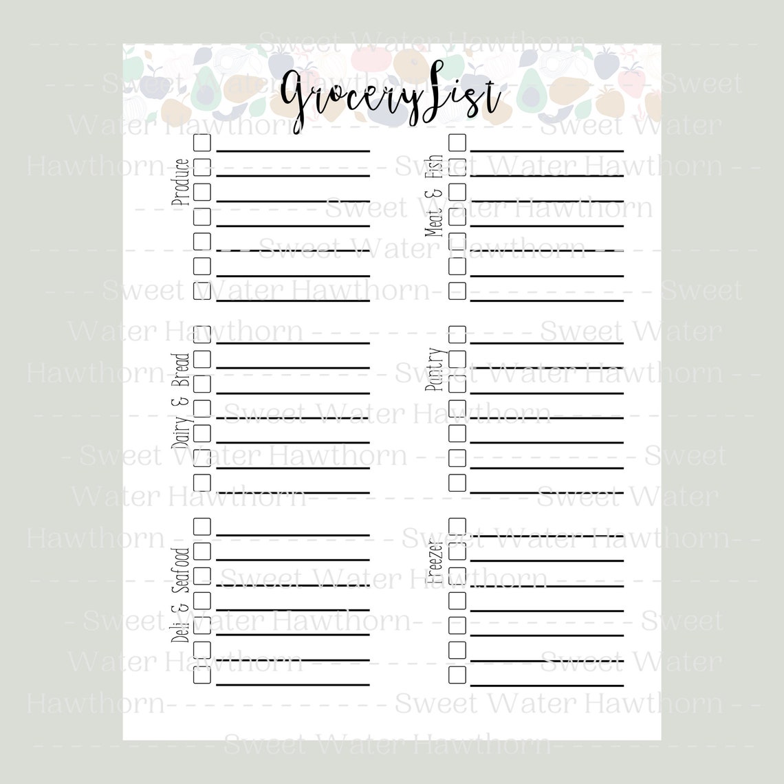 PRINTABLE Grocery List, Shopping Planner, Weekly Meal Planner, Instant