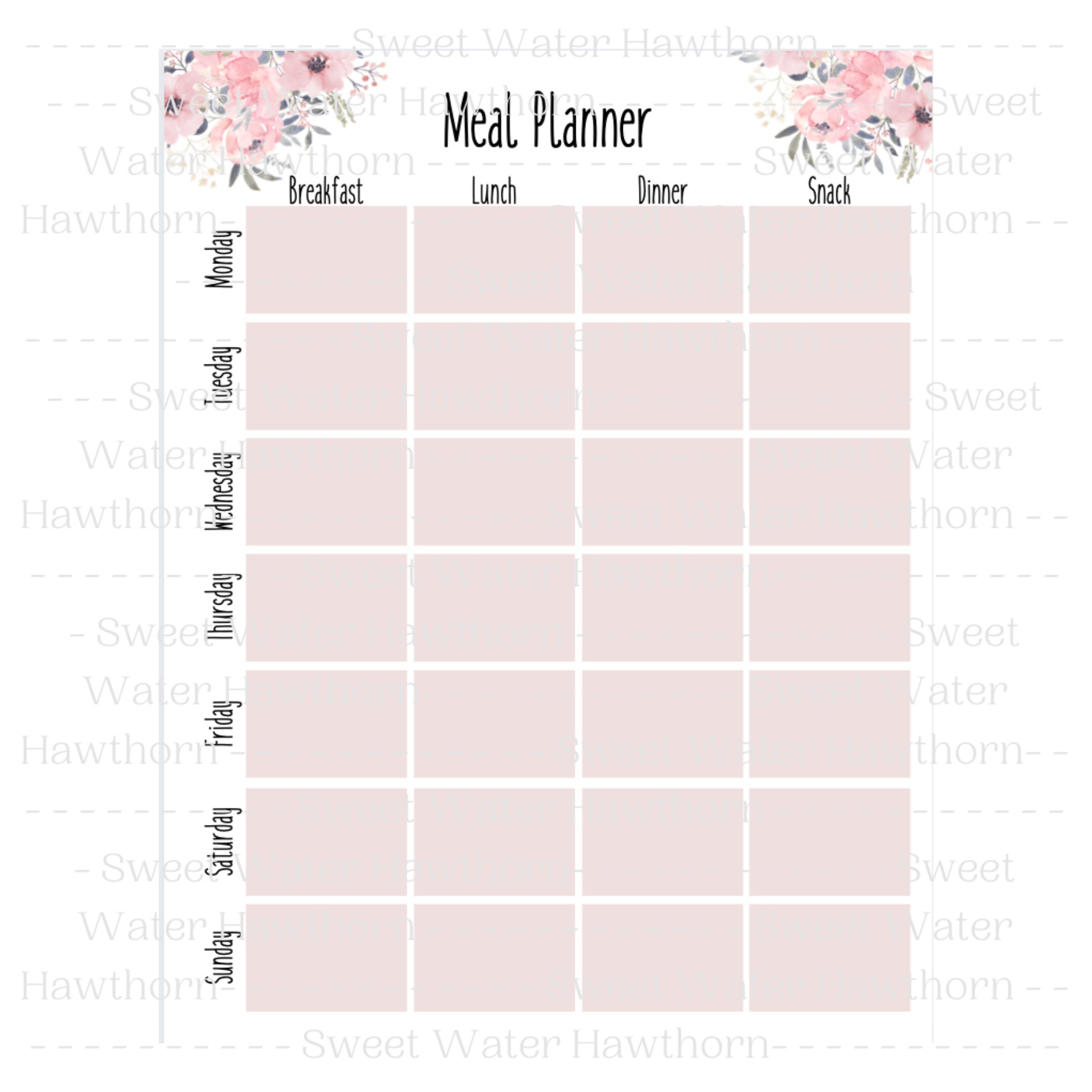 Pink Floral Grocery List and Weekly Meal Planner (digital Download) - Etsy