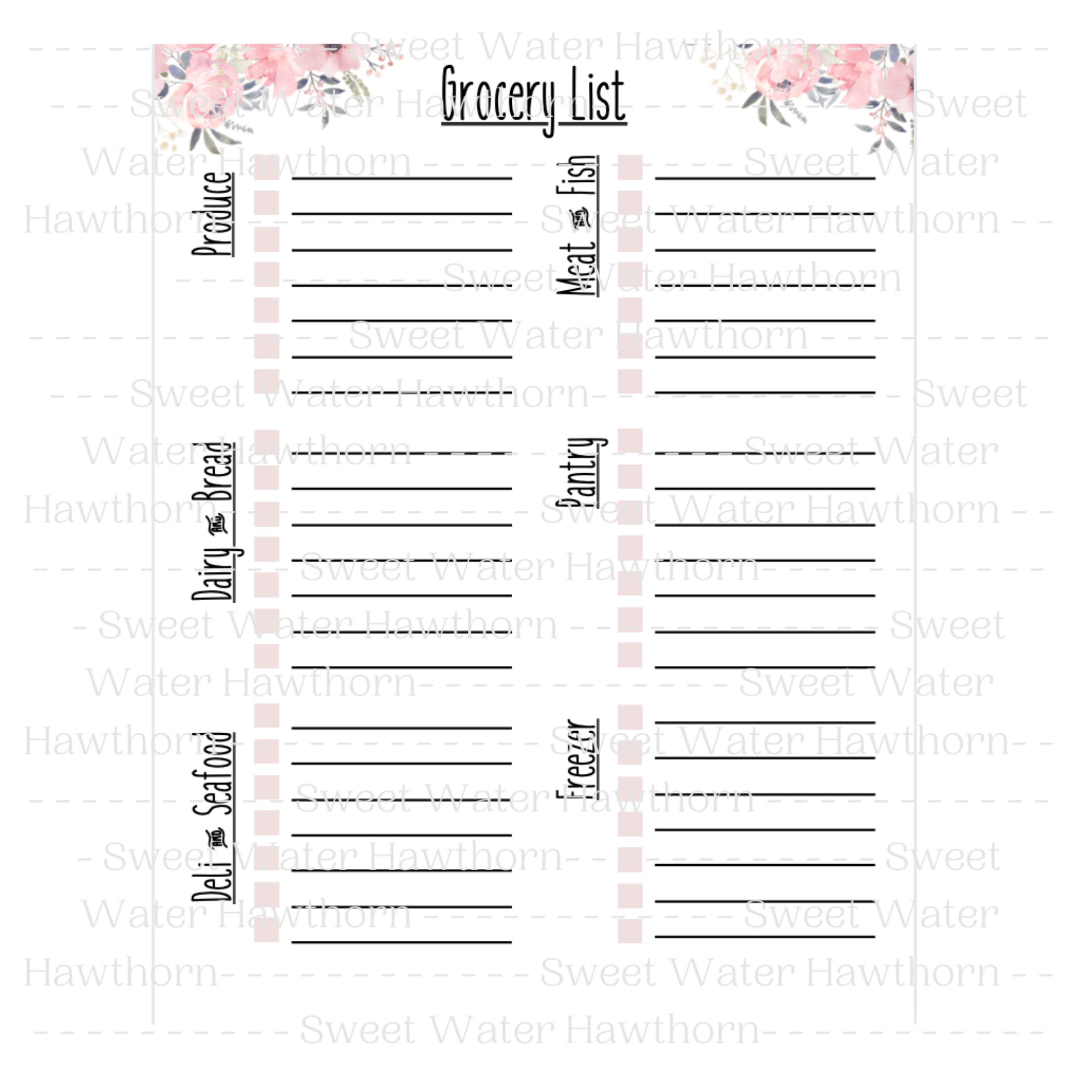 Pink Floral Grocery List and Weekly Meal Planner (digital Download ...