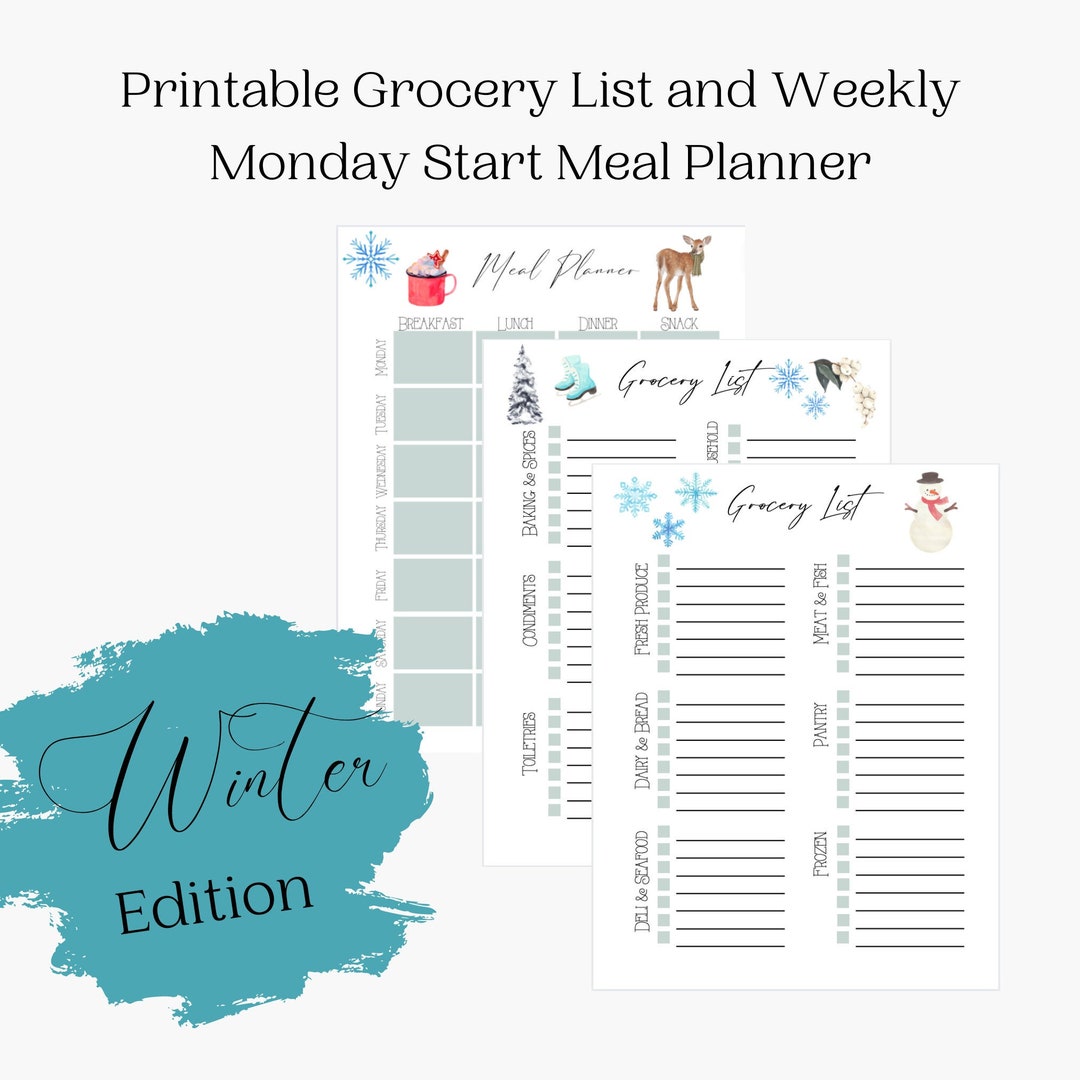 PRINTABLE Grocery List Shopping Planner Weekly Meal Planner Instant printable-grocery-list-shopping-planner-weekly-meal-planner-instant