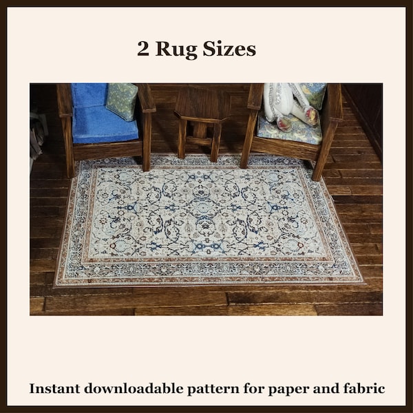 Cream Persian Rug, digital print- dollhouse rug