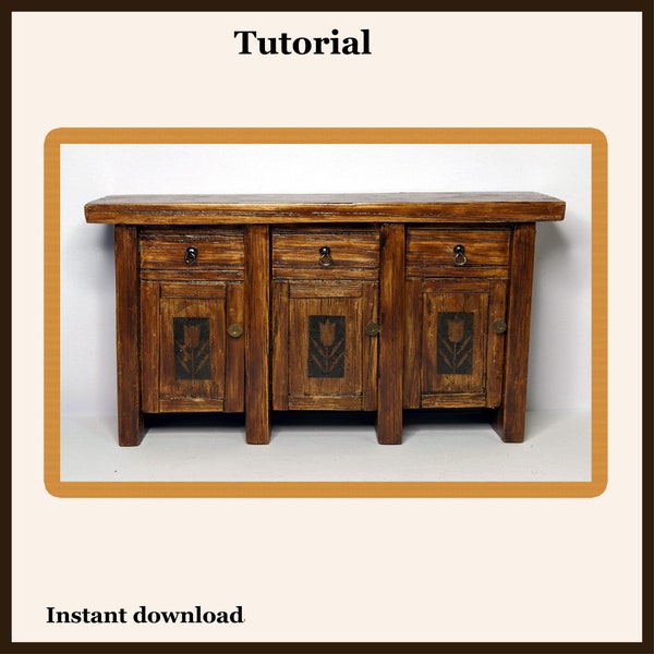 1:12 scale Arts and Crafts Sideboard tutorial- Dollhouse cupboard,