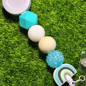 White/Teal Beaded Badge Reels or Keychain