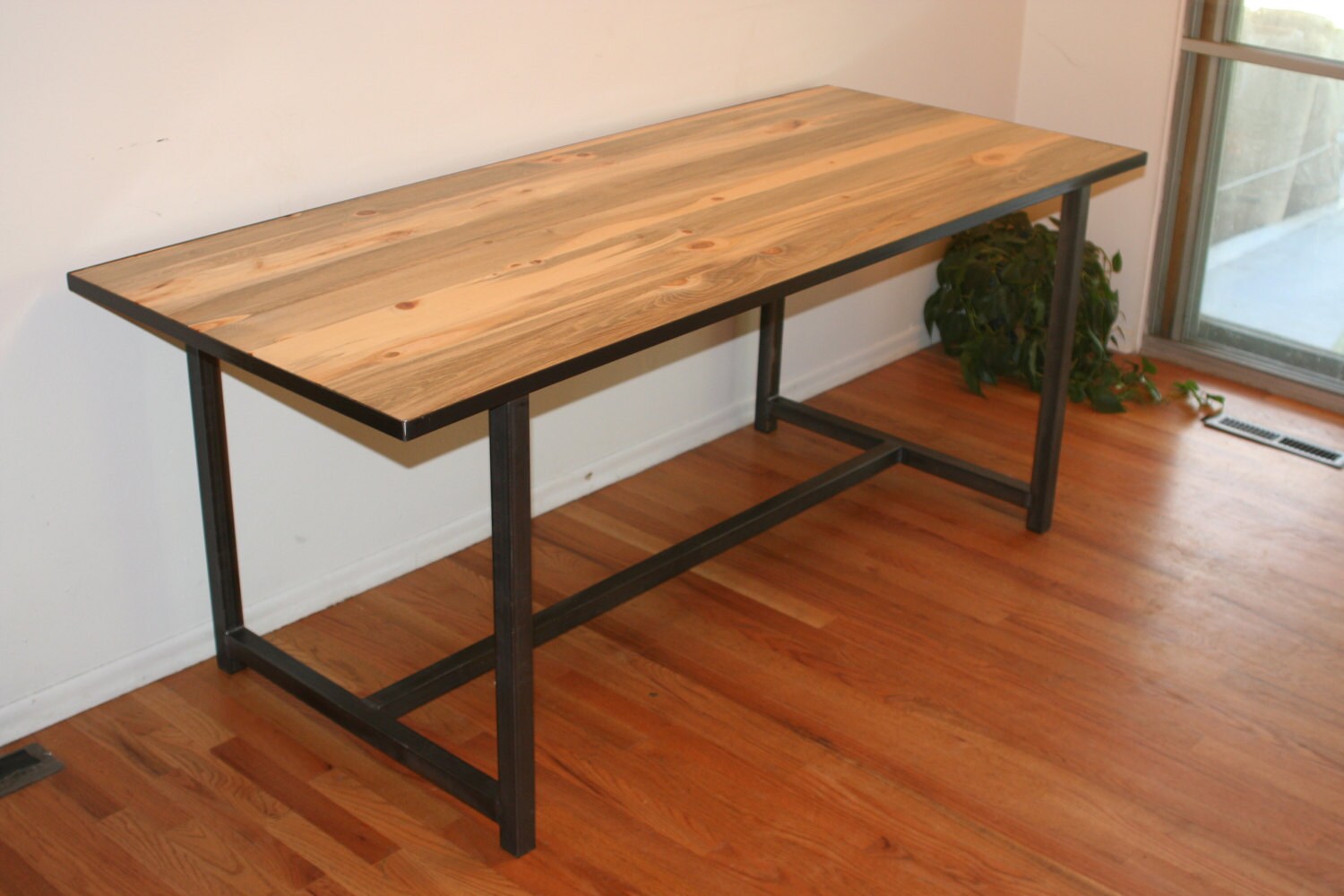 Custom Dining Table Solid Beetle Kill Pine Top And Welded Steel Frame