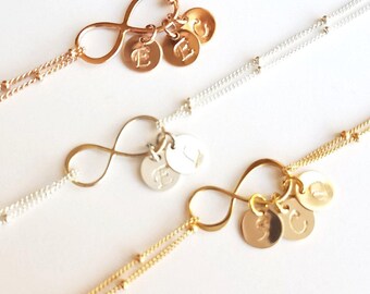 Personalized Initial Infinity Bracelet: Gold Filled Family Charm Bracelet