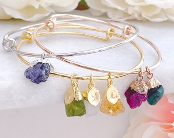 Personalized Birthstone Bracelet: Raw Gemstone Family Tree Charm