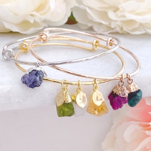 Personalized Birthstone Bracelet: Raw Gemstone Family Tree Charm