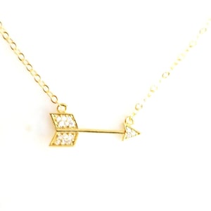 Gold Filled Arrow Necklace: Cubic Zirconia Pendant