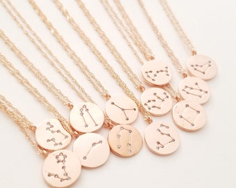 Collier Constellation Zodiac, Bijoux Constellation, Pendentifs en or rose, Cadeau BFF, Cadeau d’anniversaire, Cadeaux de Saint-Valentin pour elle