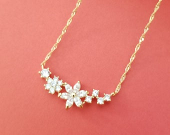 Flower Girl Necklace, CZ Necklace, Cubic Flower Necklace, Flower pendant,  Spring jewerly/ Flower Girl gift Valentines Day Gifts for Her