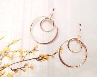 Double Circle Earrings Birthday Gift for Her ROSE GOLD Earrings Minimalist Earrings Dangle Earrings