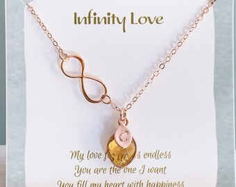 Personalized Birthstone Infinity Necklace: Mom Daughter Gift