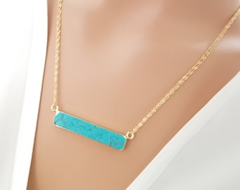 Turquoise Necklace, Turquoise Bar Necklace, Turquoise Gold pendant Necklace, Turquoise jewelry, bar necklace, mothers day Gifts for Her