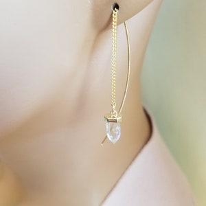 Crystal Quartz Threader Earrings: Gold Plated Dangle Jewelry
