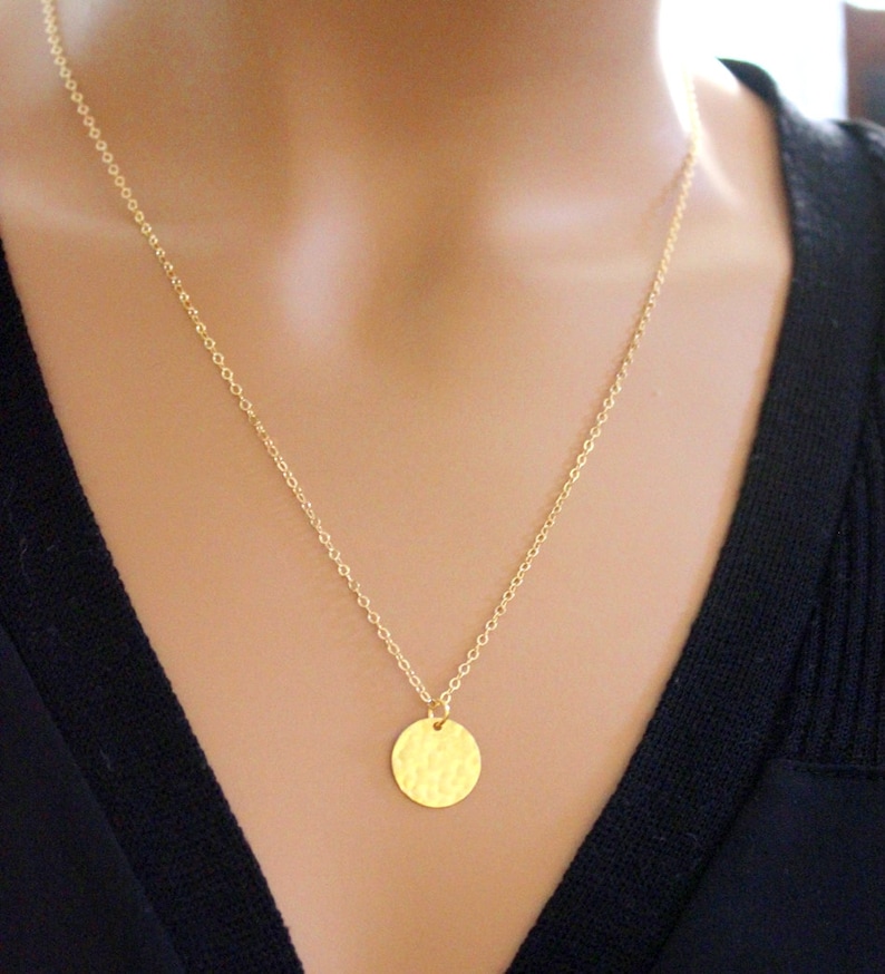 Hammered Gold Disc Necklace 14K Gold Filled Jewelry Pendant Etsy