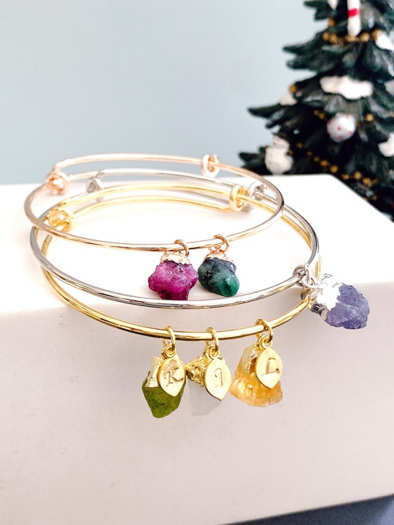 Birthstone Charm Bracelet for Mom Engraved Jewelry Best Gift for