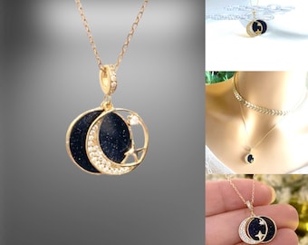 Moon and Star Necklace, Gold Coin Necklace, Openable layered necklace, Jewelry Gift for Daughter, Sister Best birthday gift for her