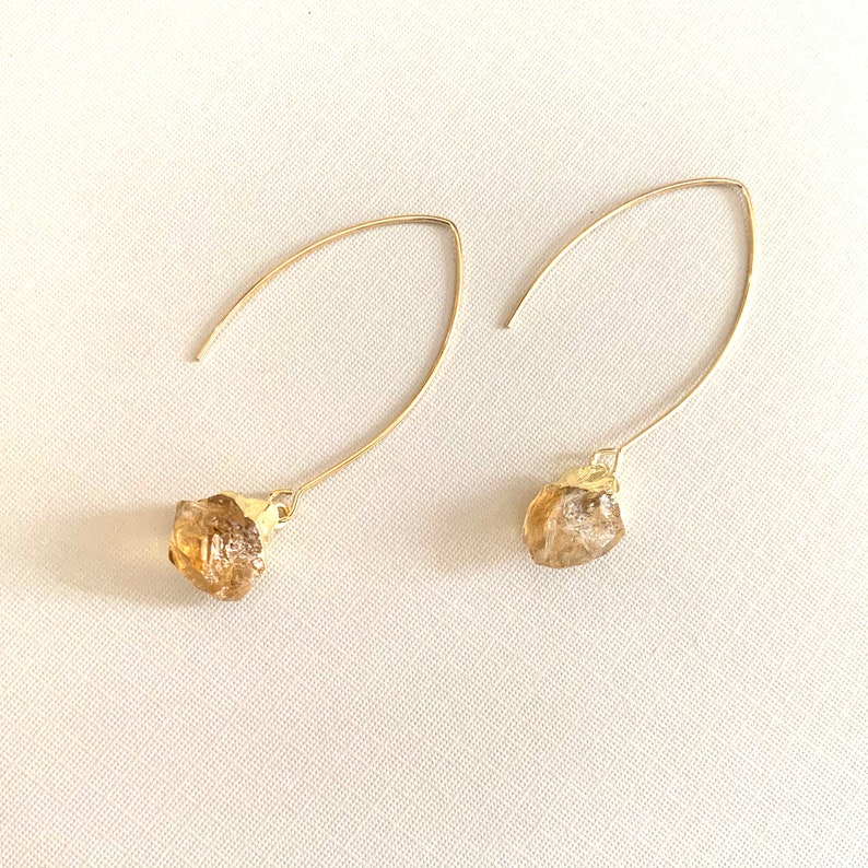 Raw Citrine Gemstone Drop Earrings, Natural Yellow Citrine Earrings, November Birthstone Earrings, Birthday gift for her, Birthstone Jewelry image 4