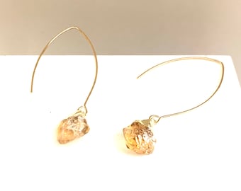 Raw Citrine Gemstone Drop Earrings, Natural Yellow Citrine Earrings, November Birthstone Earrings, Birthday gift for her, Birthstone Jewelry