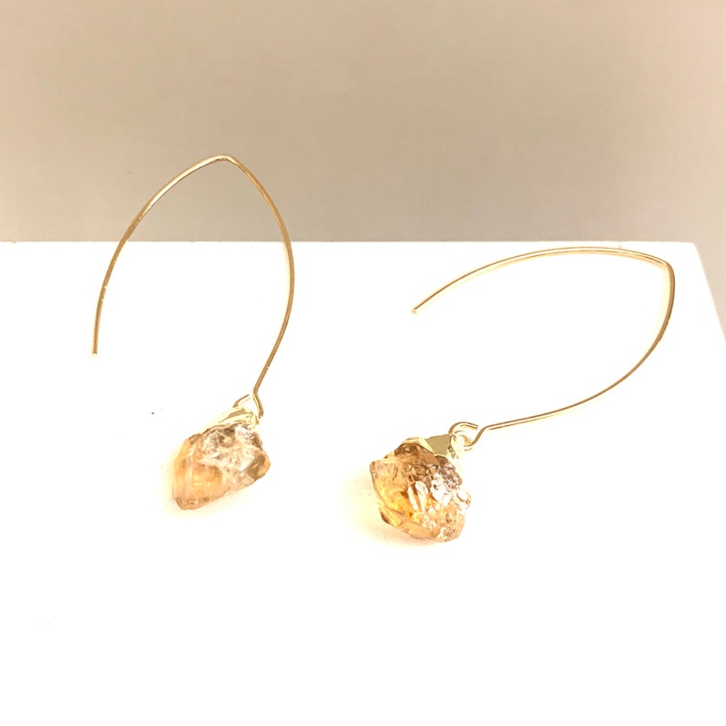 Raw Citrine Gemstone Drop Earrings, Natural Yellow Citrine Earrings, November Birthstone Earrings, Birthday gift for her, Birthstone Jewelry image 1